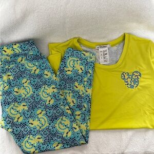 Disney Parks Activewear set Neon Yellow and Teal Mosaic Mickey XS/S